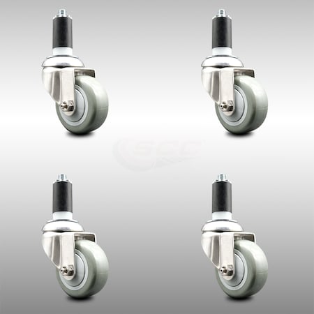 3 Inch 316SS Gray Polyurethane Swivel 1-3/8 Inch Expanding Stem Caster Set SCC